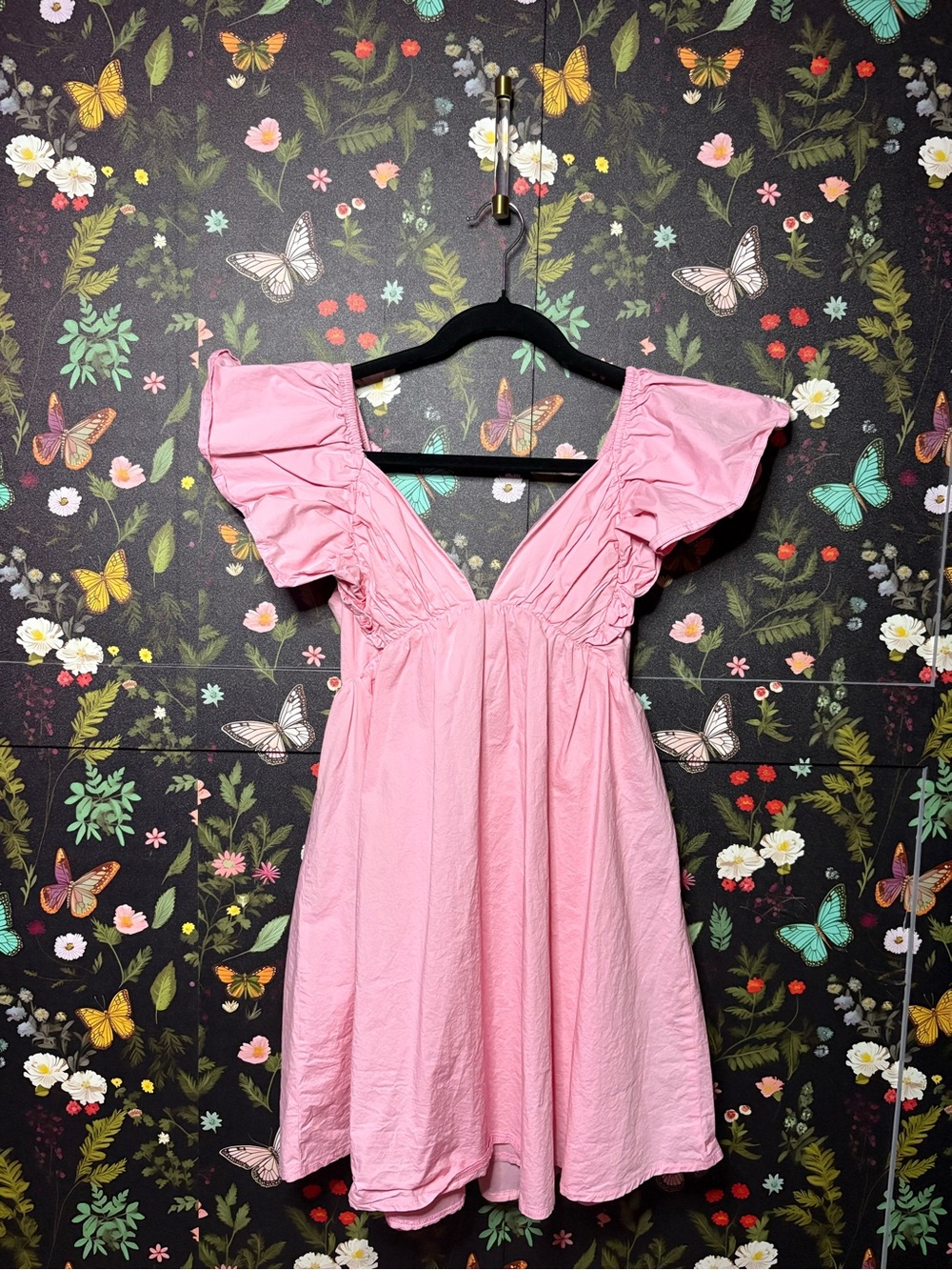 Selfie Leslie Pink Ruffle Sleeve V-Neck Mini Dress